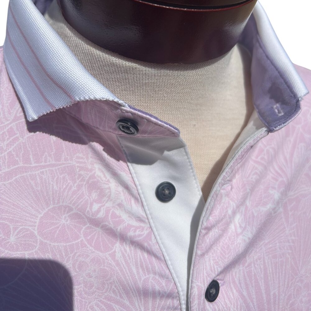 Greyson Pink Golf Shirt Wolf Floral sz L Rare White Trim